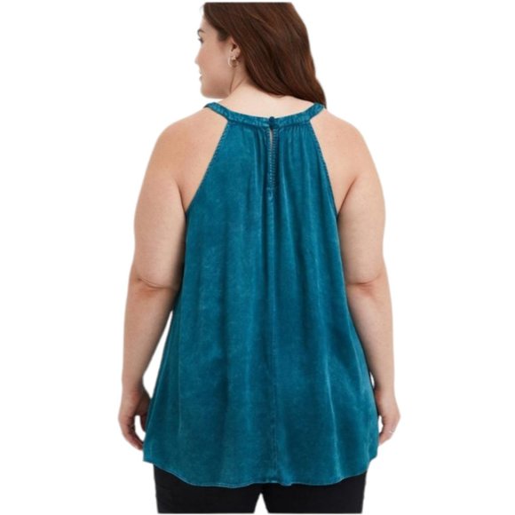 Torrid Teal Grecian Satin Charmeuse Sleeveless Goddess Neck Tank Plus Size 1X - Picture 2 of 9